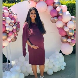 Maroon off the shoulder maternity dress